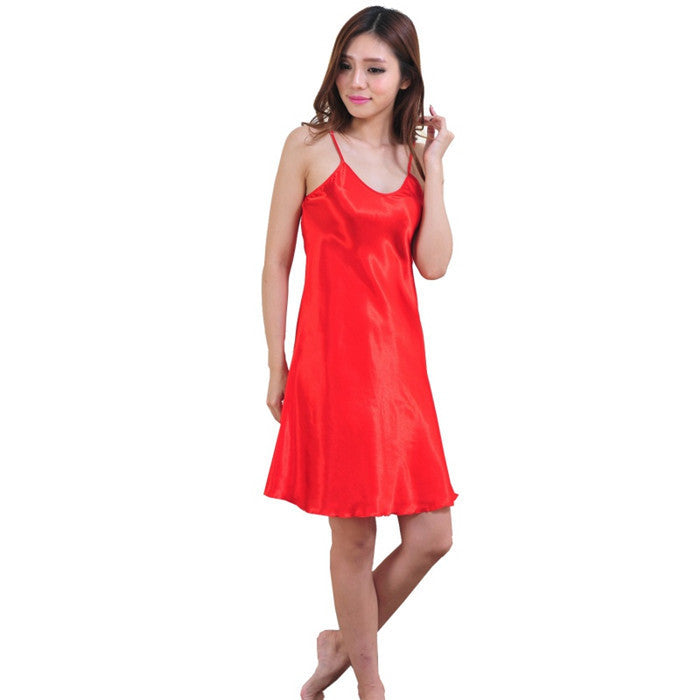 Women's Summer Sexy Lingerie Nightwear Women Silk V-neck Sling Nightgown Spaghetti Straps Homewear Nightdress-Dollar Bargains Online Shopping Australia