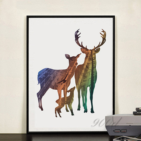 Silhouette of Deer Family with Pine Forest Canvas Art Print Painting Poster, Wall Picture for Home Decoration, Home Decor FA396-Dollar Bargains Online Shopping Australia