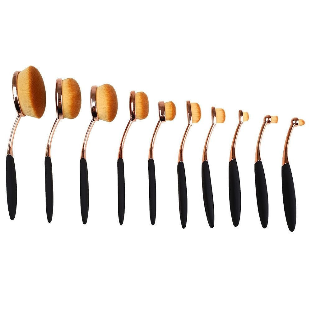 GOLD Toothbrush 10PCS Makeup Brush Set Artist Oval Puff Cream Foundation Contour Blush Powder Beauty Kit Kim Kardashian Style - CelebritystyleFashion.com.au online clothing shop australia