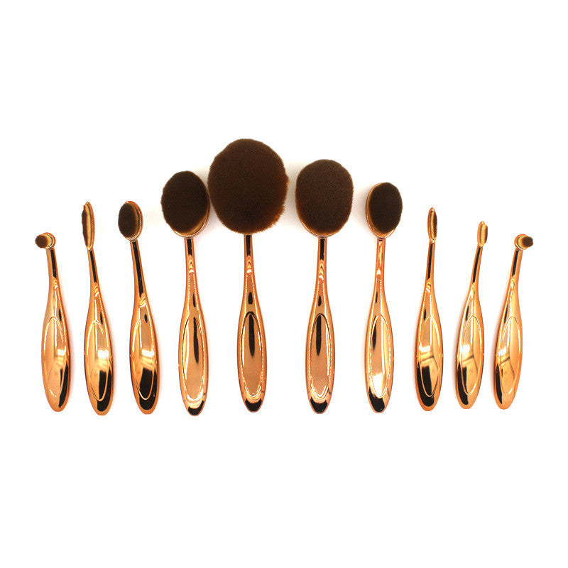 GOLD Toothbrush 10PCS Makeup Brush Set Artist Oval Puff Cream Foundation Contour Blush Powder Beauty Kit Kim Kardashian Style - CelebritystyleFashion.com.au online clothing shop australia