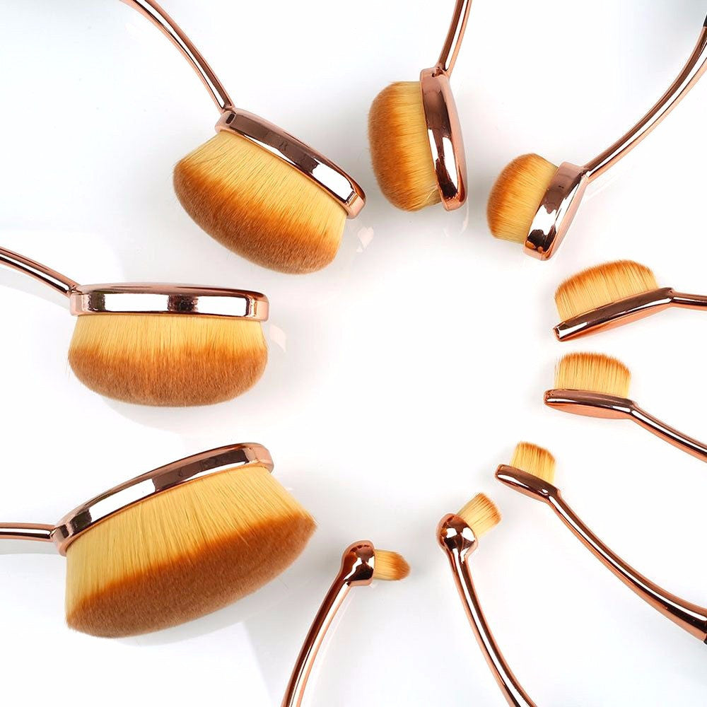 GOLD Toothbrush 10PCS Makeup Brush Set Artist Oval Puff Cream Foundation Contour Blush Powder Beauty Kit Kim Kardashian Style - CelebritystyleFashion.com.au online clothing shop australia