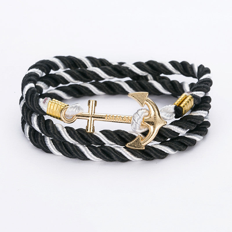 DIY Rope Black Blue Anchor Bracelet Fashion Women Men Hooks Bracelet Bangle Charm Bracelets Jewelry-Dollar Bargains Online Shopping Australia
