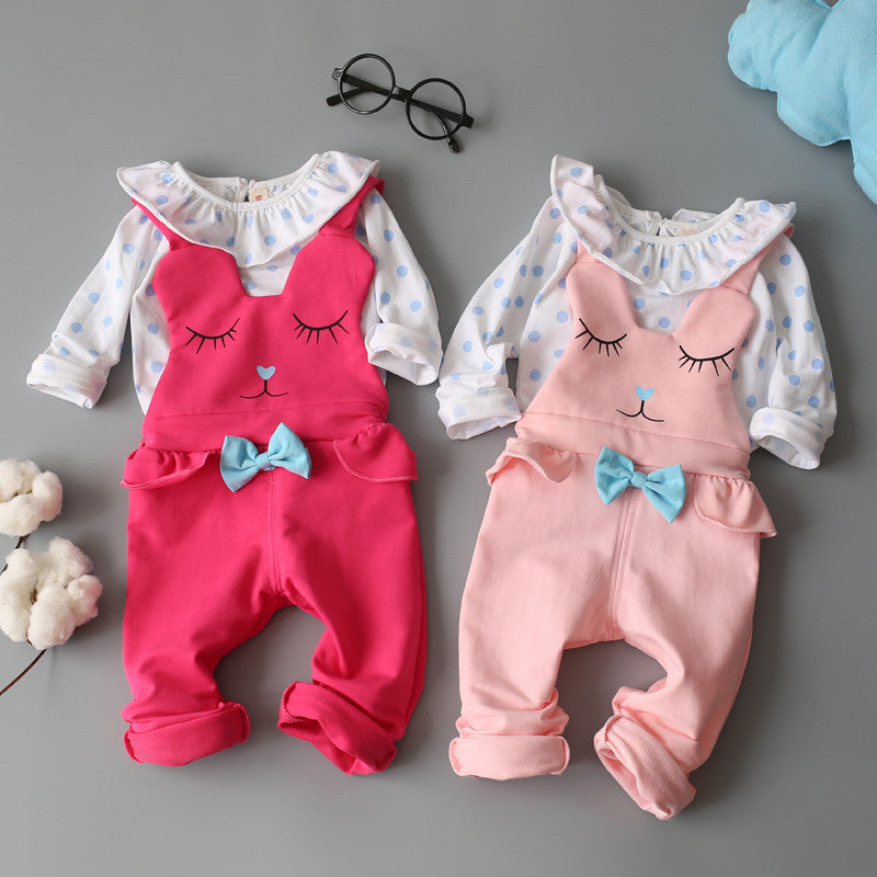 Baby girl cotton clothes set 2 pcs newborn toddler cartoon strapped set baby girls Polka dots clothes suit Baby set 2 pcs 7-24Mo - CelebritystyleFashion.com.au online clothing shop australia