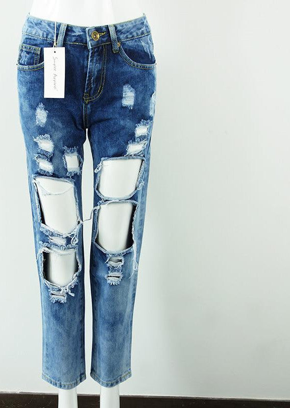 Ripped Jeans Pants Vintage Straight Jeans Mid Waist - CelebritystyleFashion.com.au online clothing shop australia
