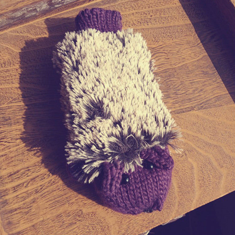 Hedgehog Gloves Women Winter Warmer Knitted Crochet Wrist Cartoon Fleece Heated Mittens Erinaceus Outdoor Gifts S1559-Dollar Bargains Online Shopping Australia