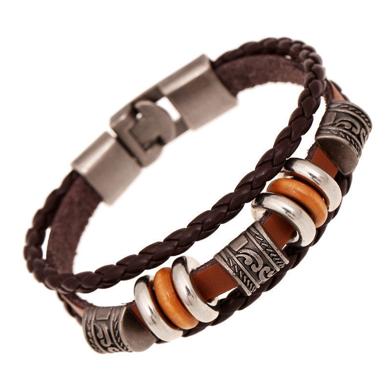 Fashion Vintage Men/Women Jewelry Metal Beads Brown Leather Bracelets Bangles - CelebritystyleFashion.com.au online clothing shop australia