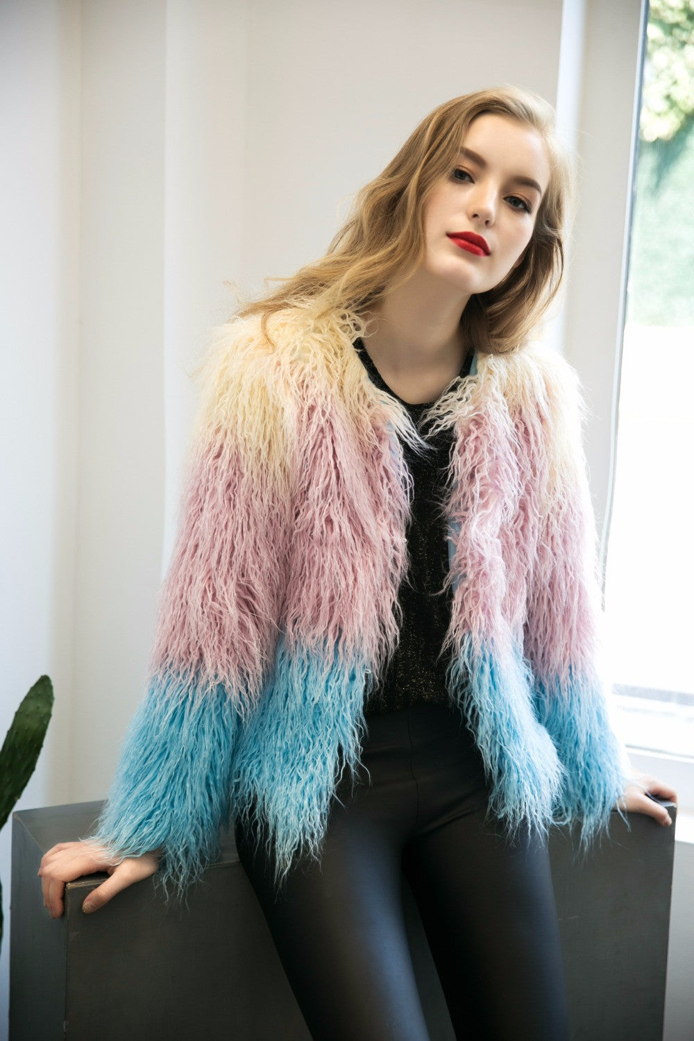 Luxury Faux Fur Coat Mix Color Shaggy Jacket - CelebritystyleFashion.com.au online clothing shop australia