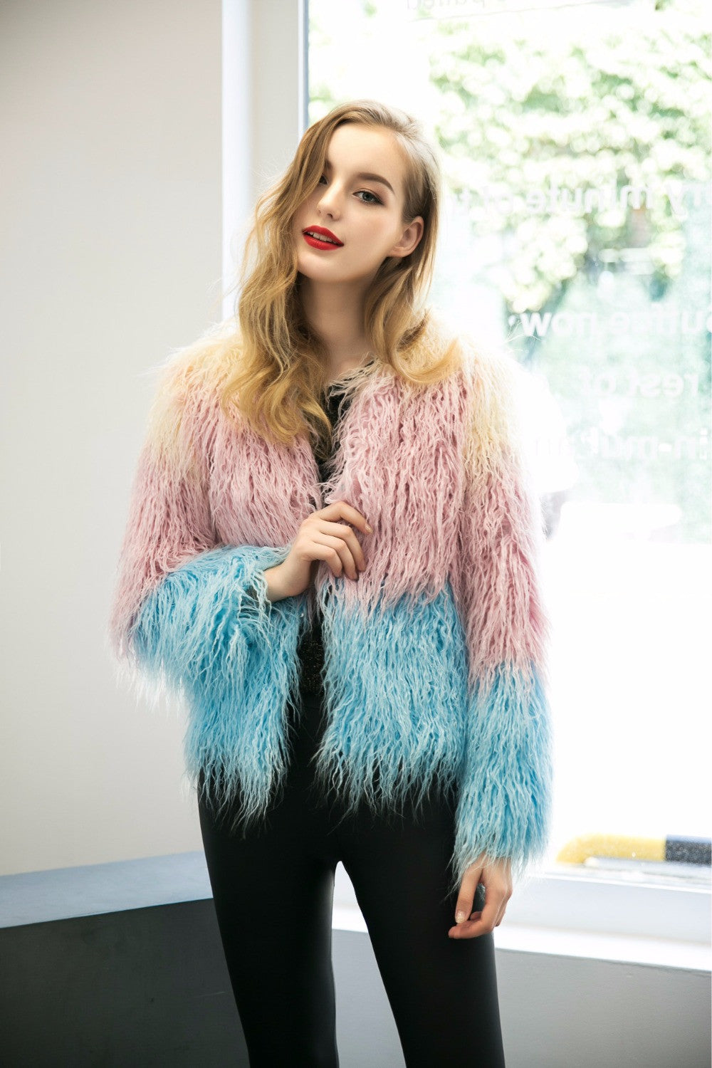 Luxury Faux Fur Coat Mix Color Shaggy Jacket - CelebritystyleFashion.com.au online clothing shop australia