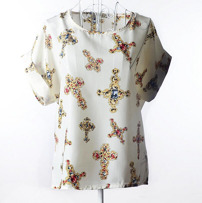 Shirt Women Blouses Kimono Chiffon Blouse Plus Size Summer Loose Colorful Print Casual Short Sleeve Blusa Feminina Stripe-Dollar Bargains Online Shopping Australia