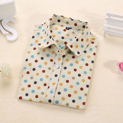 Brand Polka Dot Shirt Women Long Sleeve Blouse Cotton Plus Size Ladies Tops Turn-Down Collar-Dollar Bargains Online Shopping Australia