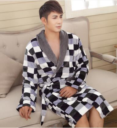 Autumn winter thick long flannel robe male coral fleece bathrobe lengthen men plus size brand long-sleeve sleepwear-Dollar Bargains Online Shopping Australia
