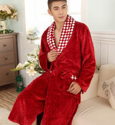Autumn winter thick long flannel robe male coral fleece bathrobe lengthen men plus size brand long-sleeve sleepwear-Dollar Bargains Online Shopping Australia