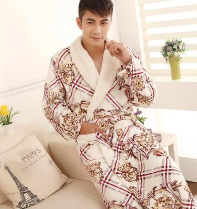 Autumn winter thick long flannel robe male coral fleece bathrobe lengthen men plus size brand long-sleeve sleepwear-Dollar Bargains Online Shopping Australia