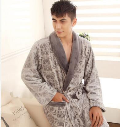 Autumn winter thick long flannel robe male coral fleece bathrobe lengthen men plus size brand long-sleeve sleepwear-Dollar Bargains Online Shopping Australia