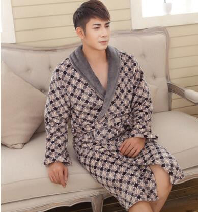 Autumn winter thick long flannel robe male coral fleece bathrobe lengthen men plus size brand long-sleeve sleepwear-Dollar Bargains Online Shopping Australia