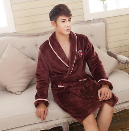 Autumn winter thick long flannel robe male coral fleece bathrobe lengthen men plus size brand long-sleeve sleepwear-Dollar Bargains Online Shopping Australia