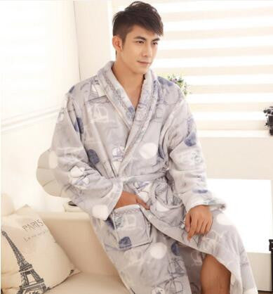 Autumn winter thick long flannel robe male coral fleece bathrobe lengthen men plus size brand long-sleeve sleepwear-Dollar Bargains Online Shopping Australia