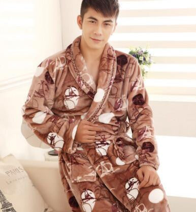 Autumn winter thick long flannel robe male coral fleece bathrobe lengthen men plus size brand long-sleeve sleepwear-Dollar Bargains Online Shopping Australia