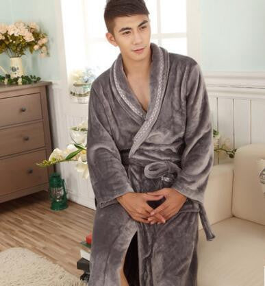 Autumn winter thick long flannel robe male coral fleece bathrobe lengthen men plus size brand long-sleeve sleepwear-Dollar Bargains Online Shopping Australia