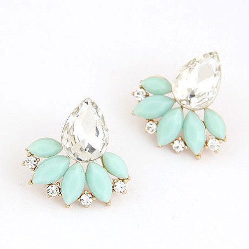 Brand Design Retro Exquisite Women Acrylic Flower Crystal Gem Cubic Zircon Stud Earrings For Women Accessories PT31-Dollar Bargains Online Shopping Australia