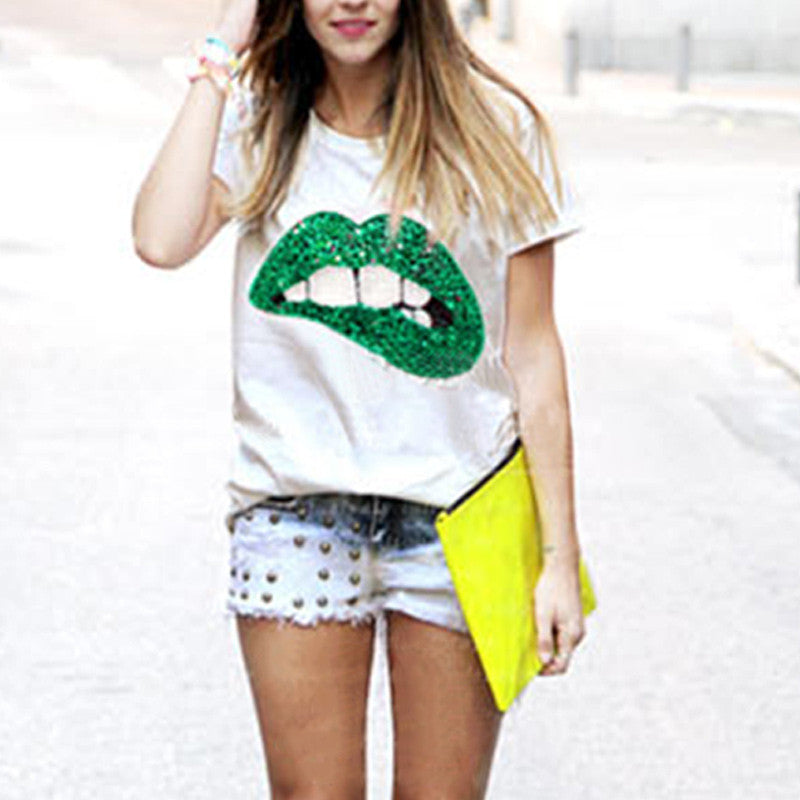 Red White Lips Offset Print Women Tops Long Sleeve Loose Fit Tee Shirts Plus Size Women Clothing Spring Blusas Sweatshirt-Dollar Bargains Online Shopping Australia