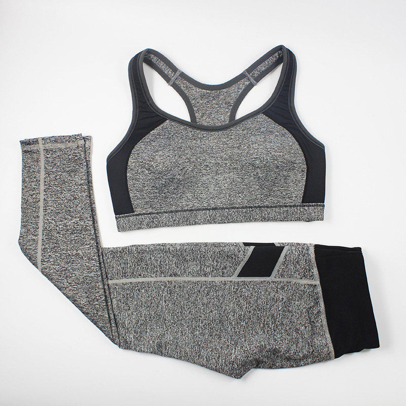 Women Fitness Suit Workout Clothes Women Set Wire Patchwork Padded Bra Crop Top + Elastic Legging Capris For Wome-Dollar Bargains Online Shopping Australia