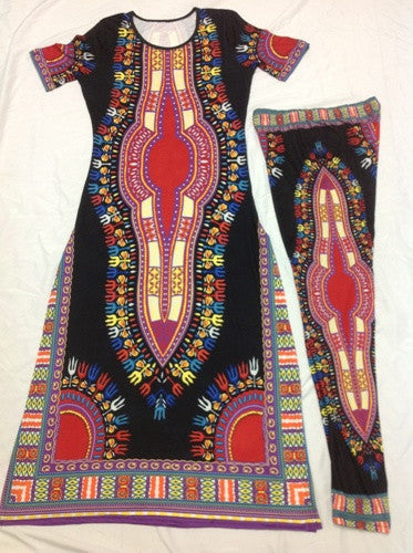 Summer Women Traditional African fashion With Side Split Long Dress And Women Traditional African fashion Leggings 2pcs Sets-Dollar Bargains Online Shopping Australia