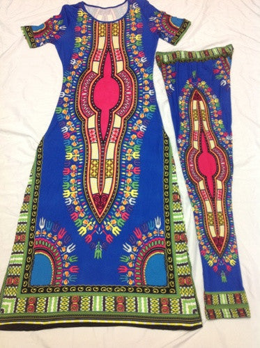 Summer Women Traditional African fashion With Side Split Long Dress And Women Traditional African fashion Leggings 2pcs Sets-Dollar Bargains Online Shopping Australia