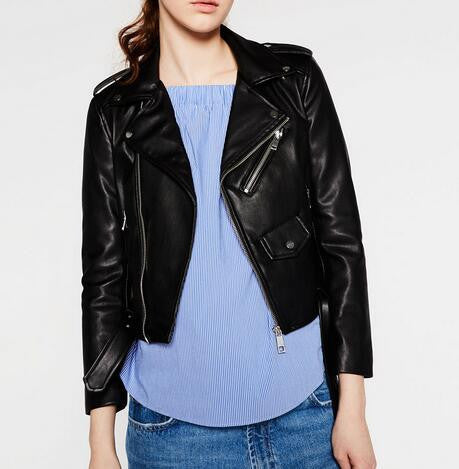 Spring Brand Women Mustard Short Faux Leather Motorcycle Cropped Biker jackets Hem belted Zips details-Dollar Bargains Online Shopping Australia