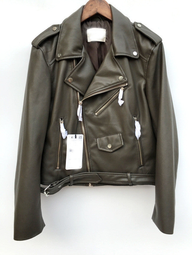 Spring Brand Women Mustard Short Faux Leather Motorcycle Cropped Biker jackets Hem belted Zips details-Dollar Bargains Online Shopping Australia