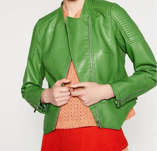 Spring Brand Women Mustard Short Faux Leather Motorcycle Cropped Biker jackets Hem belted Zips details-Dollar Bargains Online Shopping Australia