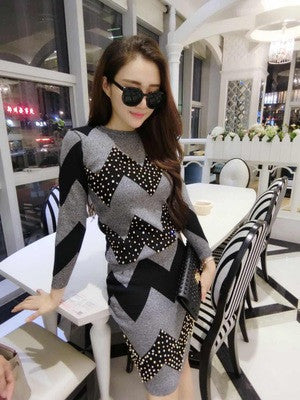 Autumn Women Casual Flower Beading Decorative Top With Skinny Skirt Set Women Set-Dollar Bargains Online Shopping Australia