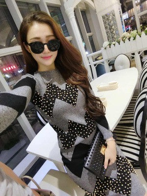 Autumn Women Casual Flower Beading Decorative Top With Skinny Skirt Set Women Set-Dollar Bargains Online Shopping Australia