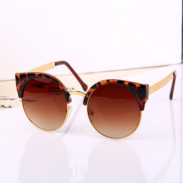 Fashion Retro Designer Women Round Circle Glasses Cat Eye Semi-Rimless Vintage Sunglasses Goggles-Dollar Bargains Online Shopping Australia