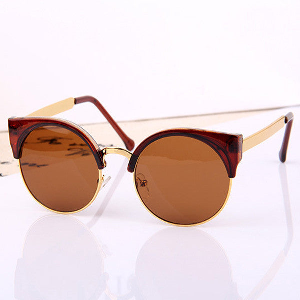 Fashion Retro Designer Women Round Circle Glasses Cat Eye Semi-Rimless Vintage Sunglasses Goggles-Dollar Bargains Online Shopping Australia