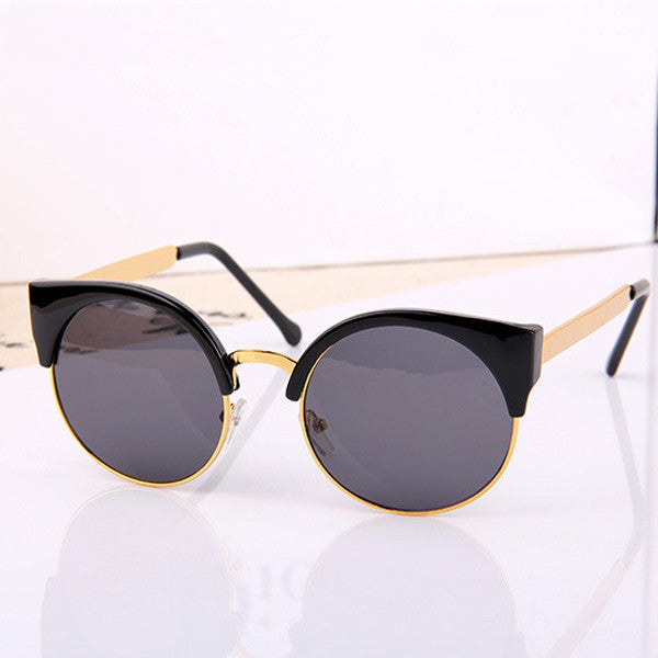 Fashion Retro Designer Women Round Circle Glasses Cat Eye Semi-Rimless Vintage Sunglasses Goggles-Dollar Bargains Online Shopping Australia