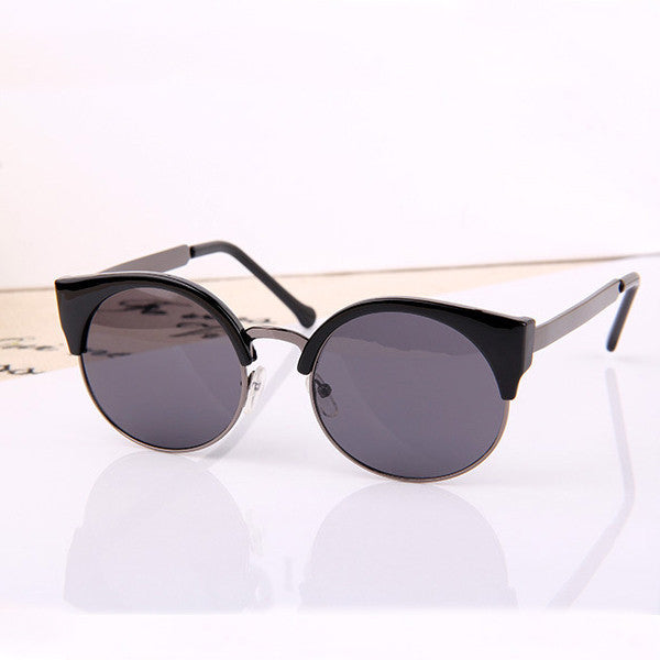 Fashion Retro Designer Women Round Circle Glasses Cat Eye Semi-Rimless Vintage Sunglasses Goggles-Dollar Bargains Online Shopping Australia