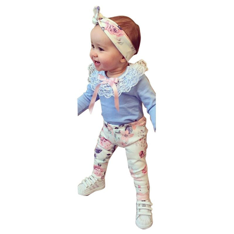 baby girls clothing set Hair band+T shirt+Pants born 3pcs/set flower clothes suit-Dollar Bargains Online Shopping Australia