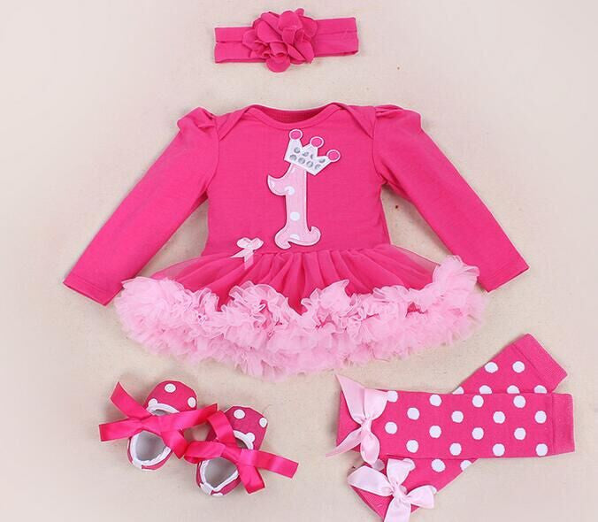 Baby Girl Clothing Sets baby Word crown Lace Tutu Romper Dress Jumpersuit+Headband+Shoes 4pcs Set Bebe First Birthday Costumes-Dollar Bargains Online Shopping Australia