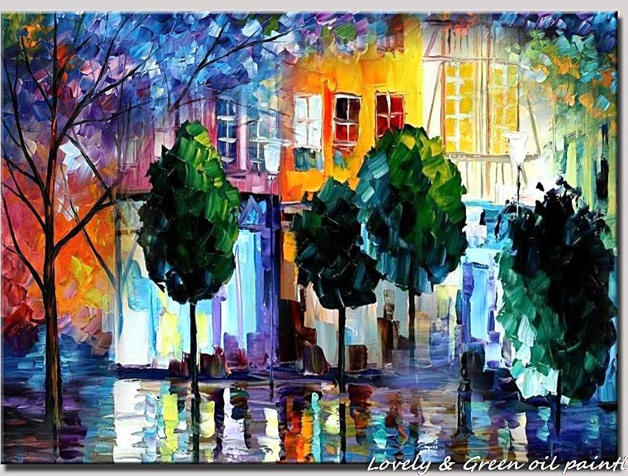 Large Handpainted Lover Rain Street Tree Lamp Landscape Oil Painting On Canvas Wall Art Wall Pictures For Living Room Home Decor Unframed-Dollar Bargains Online Shopping Australia