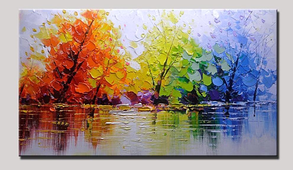 Large Handpainted Lover Rain Street Tree Lamp Landscape Oil Painting On Canvas Wall Art Wall Pictures For Living Room Home Decor Unframed-Dollar Bargains Online Shopping Australia