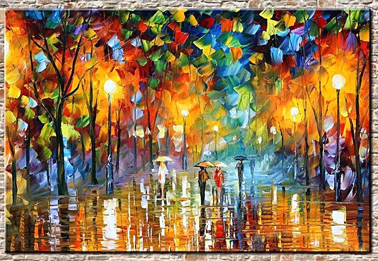 Large Handpainted Lover Rain Street Tree Lamp Landscape Oil Painting On Canvas Wall Art Wall Pictures For Living Room Home Decor Unframed-Dollar Bargains Online Shopping Australia