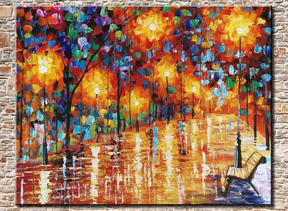Large Handpainted Lover Rain Street Tree Lamp Landscape Oil Painting On Canvas Wall Art Wall Pictures For Living Room Home Decor Unframed-Dollar Bargains Online Shopping Australia