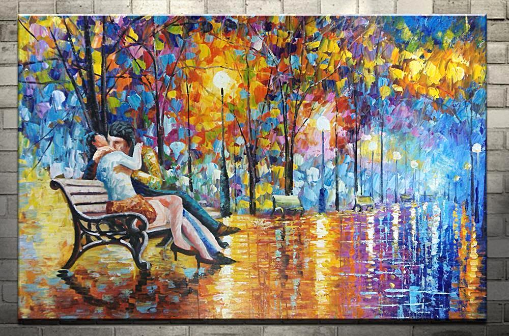 Large Handpainted Lover Rain Street Tree Lamp Landscape Oil Painting On Canvas Wall Art Wall Pictures For Living Room Home Decor Unframed-Dollar Bargains Online Shopping Australia