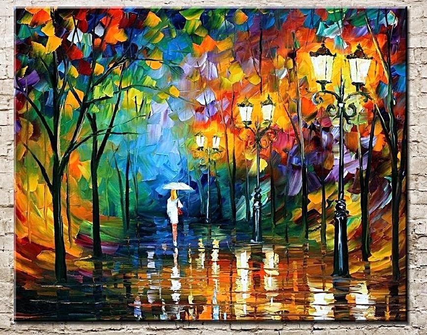 Large Handpainted Lover Rain Street Tree Lamp Landscape Oil Painting On Canvas Wall Art Wall Pictures For Living Room Home Decor Unframed-Dollar Bargains Online Shopping Australia