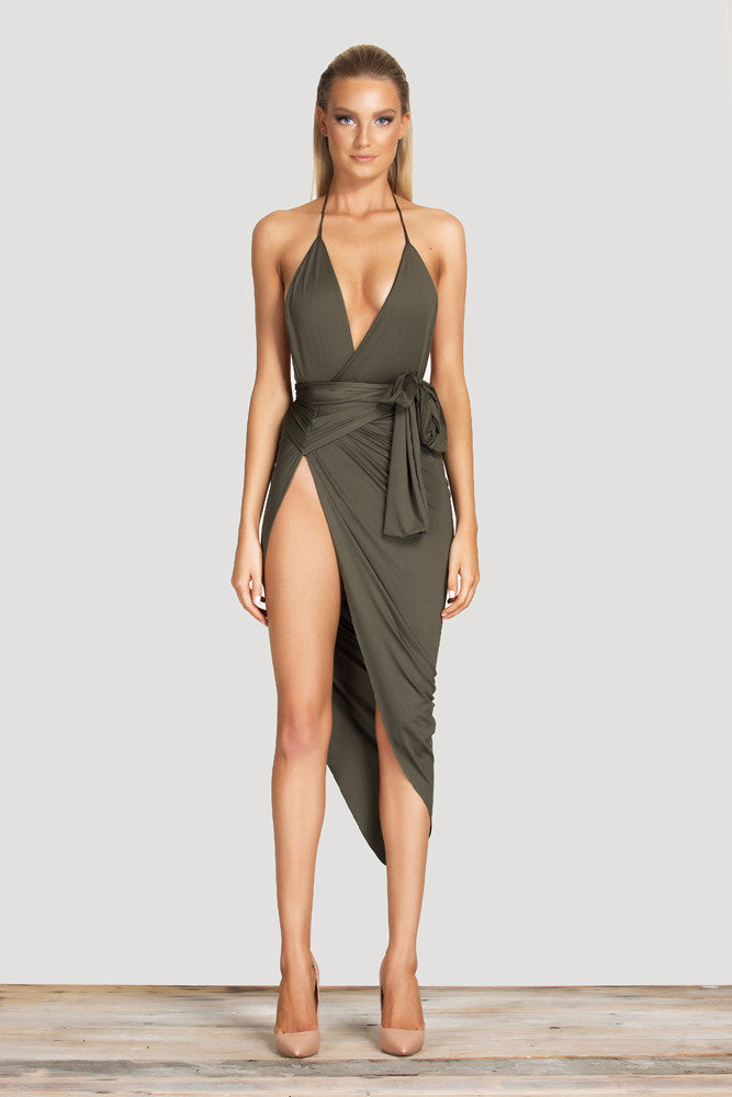 Autumn Winter Dress Sexy Celebrity Women V-neck backless Wrap Slim midi Bodycon Stretch Dresses-Dollar Bargains Online Shopping Australia