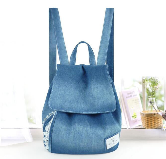 women backpacks female jeans lace shoulder retro bag denim satchel women's bag canvas school bag rucksack-Dollar Bargains Online Shopping Australia