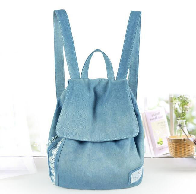 women backpacks female jeans lace shoulder retro bag denim satchel women's bag canvas school bag rucksack-Dollar Bargains Online Shopping Australia