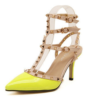 Autumn 10.5cm High Heels T Straps Rivets High Heels Women Sandal Shoes Fashion Patent Leather Woman Shoes-Dollar Bargains Online Shopping Australia