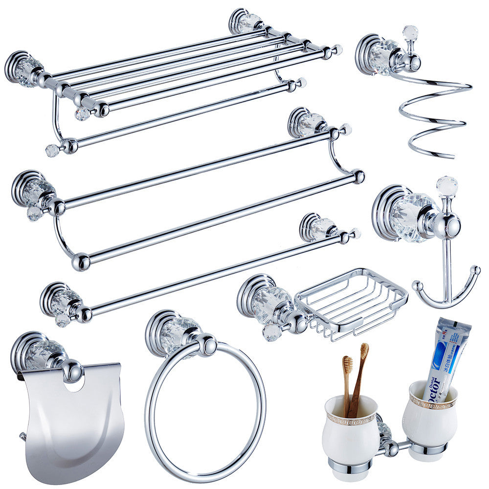 Luxury Crystal Silver Bathroom Accessories Set Chrome Polished Brass Bath Hardware Set Wall Mounted Bathroom Products TS1102-Dollar Bargains Online Shopping Australia